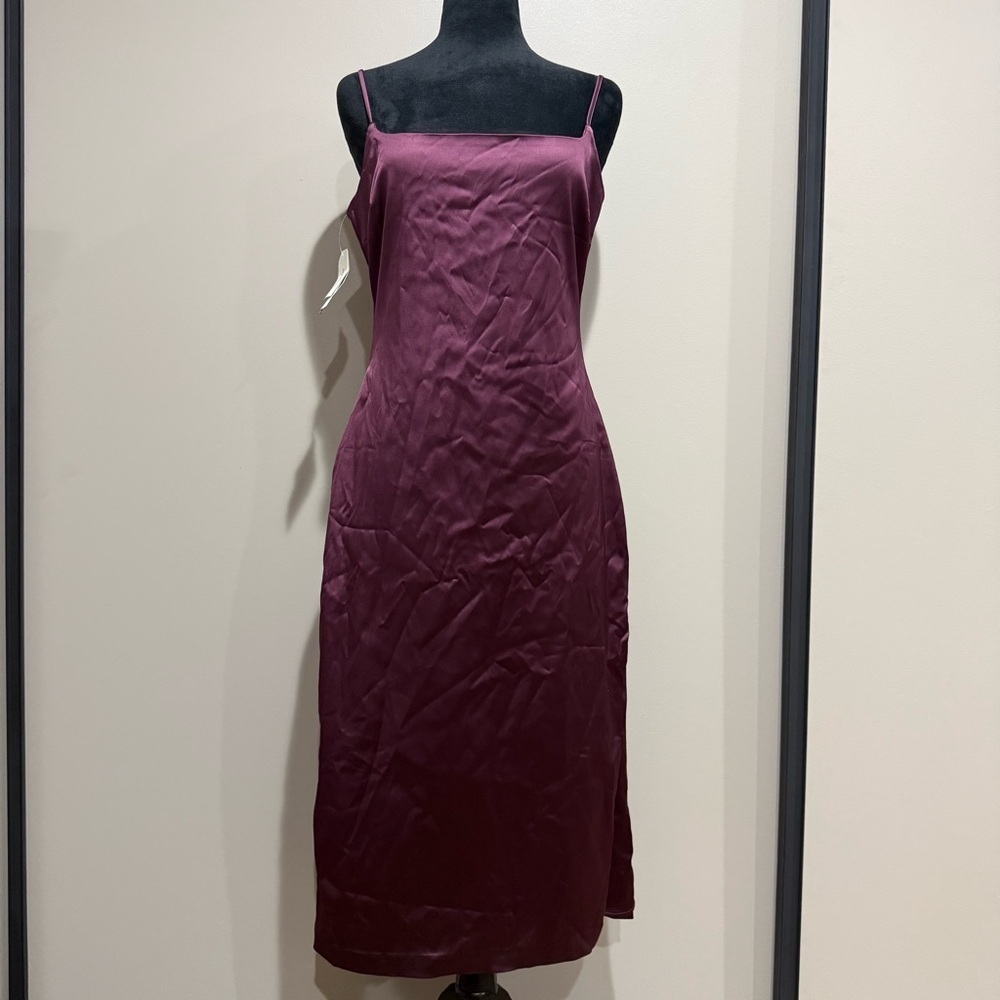 Abercrombie & Fitch Plum Stretch Satin Column Midi Dress